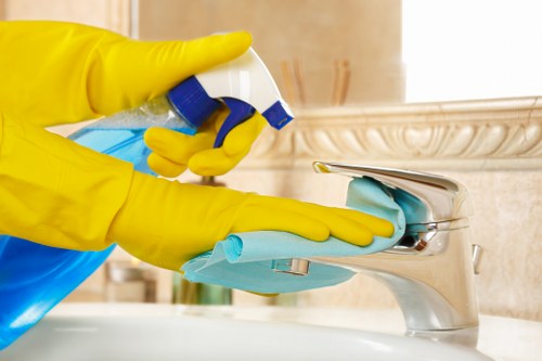 Technician preparing a carpet cleaning treatment in a home